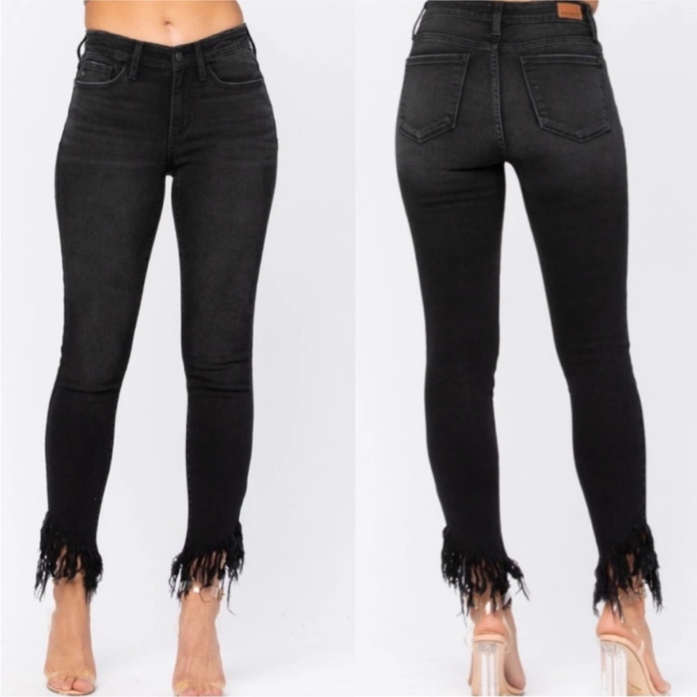 Judy Blue black ankle fringe jeans